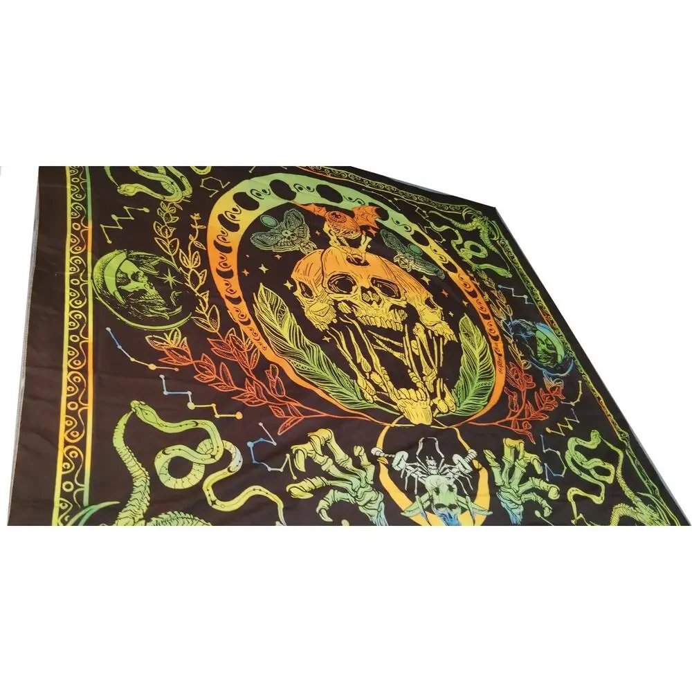 Krelymics Black Light Skull Snake Tapestry UV Reactive Glow Wall Hanging 51